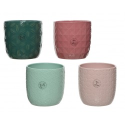 Cache-Pot Relief Vert/Rose...
