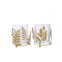 Photophore Feuille Fer Or...